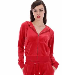 JUICY COUTURE ASTOR RED LUXE VELOUR ROBERTSON HOODIE