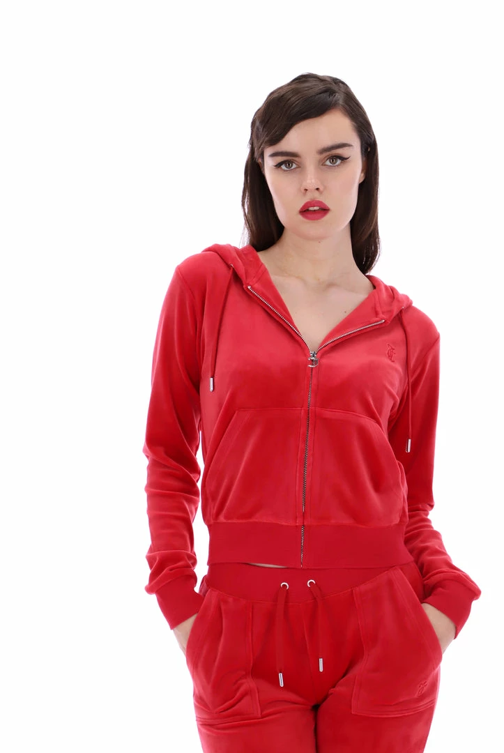JUICY COUTURE ASTOR RED LUXE VELOUR ROBERTSON HOODIE