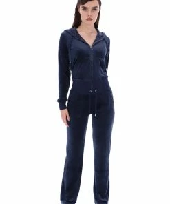 JUICY COUTURE NIGHT SKY BLUE CLASSIC VELOUR DEL RAY POCKETED BOTTOMS TRACKSUITS