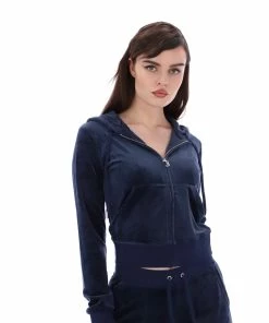 JUICY COUTURE NIGHT SKY BLUE CLASSIC VELOUR ROBERTSON HOODIE TRACKSUITS