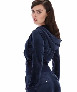 JUICY COUTURE NIGHT SKY BLUE CLASSIC VELOUR ROBERTSON HOODIE TRACKSUITS