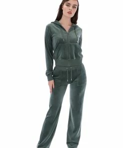 JUICY COUTURE TRACKSUITS DARK MOSS CLASSIC VELOUR DEL RAY POCKETED BOTTOMS