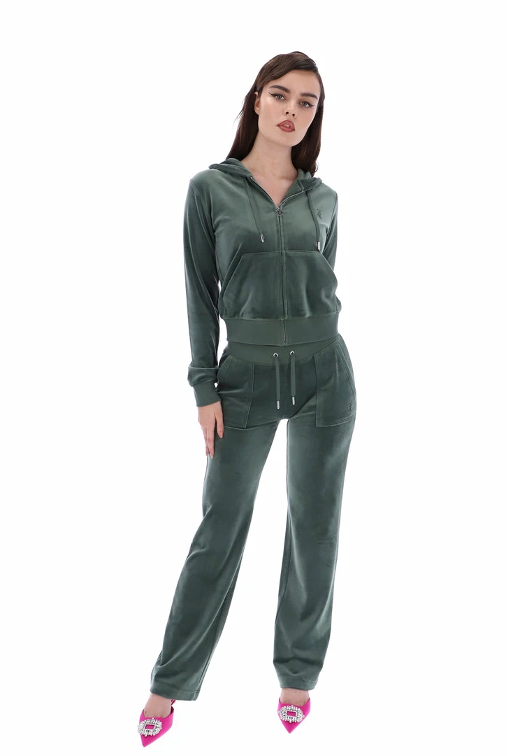JUICY COUTURE TRACKSUITS DARK MOSS CLASSIC VELOUR DEL RAY POCKETED BOTTOMS