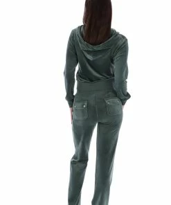 JUICY COUTURE TRACKSUITS DARK MOSS CLASSIC VELOUR DEL RAY POCKETED BOTTOMS
