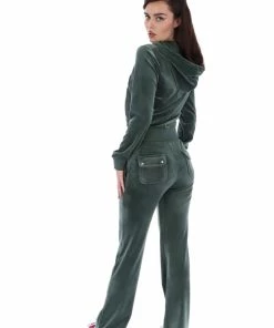 JUICY COUTURE TRACKSUITS DARK MOSS CLASSIC VELOUR DEL RAY POCKETED BOTTOMS