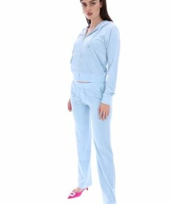 JUICY COUTURE TRACKSUITS COOL BLUE CLASSIC VELOUR DEL RAY POCKETED BOTTOMS