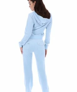 JUICY COUTURE TRACKSUITS COOL BLUE CLASSIC VELOUR DEL RAY POCKETED BOTTOMS