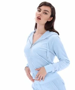 JUICY COUTURE TRACKSUITS COOL BLUE CLASSIC VELOUR DEL RAY POCKETED BOTTOMS