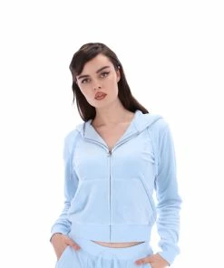 JUICY COUTURE COOL BLUE CLASSIC VELOUR ROBERTSON HOODIE