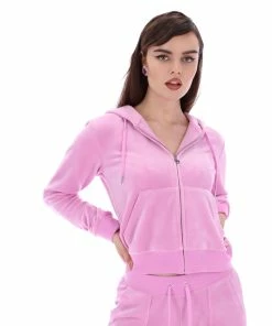 JUICY COUTURE ORCHID PINK CLASSIC VELOUR ROBERTSON HOODIE TRACKSUITS