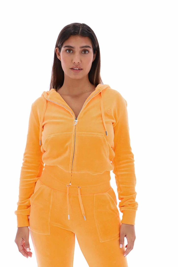 JUICY COUTURE BLAZING ORANGE LUXE VELOUR ROBERTSON HOODIE