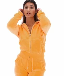 JUICY COUTURE BLAZING ORANGE CLASSIC VELOUR ROBERTSON HOODIE NEW IN