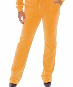 JUICY COUTURE BLAZING ORANGE LUXE VELOUR DEL RAY POCKETED BOTTOMS NEW IN