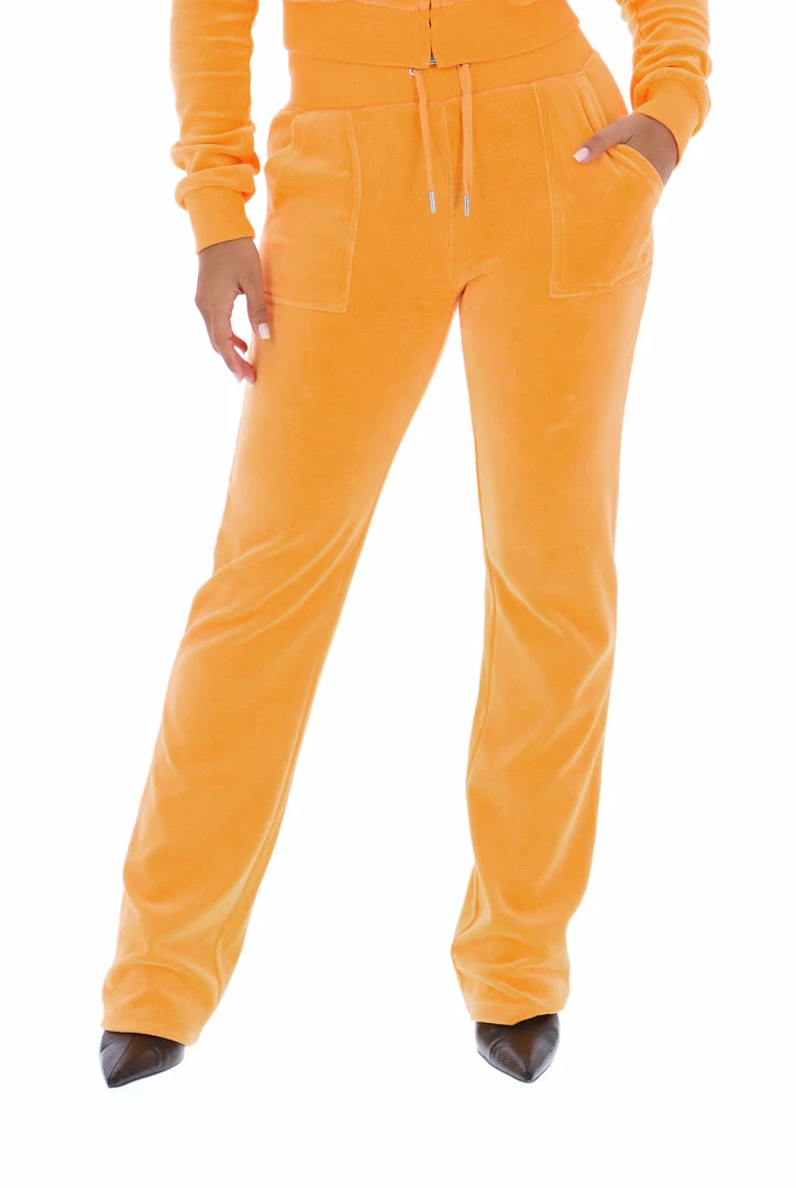 JUICY COUTURE BLAZING ORANGE LUXE VELOUR DEL RAY POCKETED BOTTOMS NEW IN