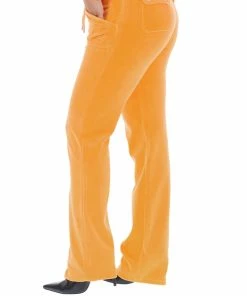 JUICY COUTURE BLAZING ORANGE LUXE VELOUR DEL RAY POCKETED BOTTOMS NEW IN