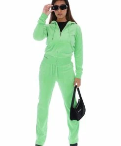 JUICY COUTURE NEW IN SUMMER GREEN CLASSIC VELOUR DEL RAY POCKETED BOTTOMS