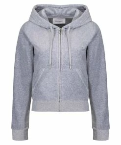 JUICY COUTURE SILVER MARL CLASSIC VELOUR ROBERTSON HOODIE TRACKSUITS