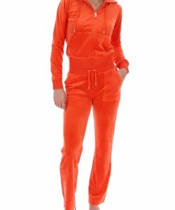 JUICY COUTURE SPRING SUMMER'22 COLLECTION ORANGE CLASSIC VELOUR DEL RAY POCKETED BOTTOMS