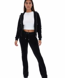 JUICY COUTURE BLACK LOW RISE FLARE CLASSIC VELOUR TRACK PANT NEW IN