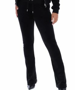 JUICY COUTURE BLACK LOW RISE FLARE CLASSIC VELOUR TRACK PANT NEW IN