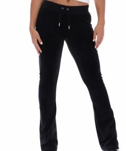 JUICY COUTURE BLACK LOW RISE FLARE CLASSIC VELOUR TRACK PANT NEW IN