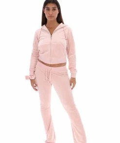 JUICY COUTURE NEW IN PALE PINK LOW RISE FLARE CLASSIC VELOUR TRACK PANT