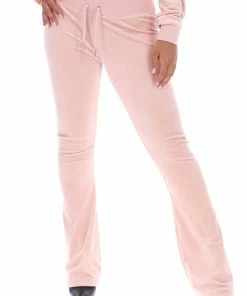 JUICY COUTURE NEW IN PALE PINK LOW RISE FLARE CLASSIC VELOUR TRACK PANT