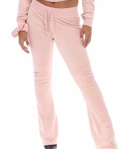 JUICY COUTURE NEW IN PALE PINK LOW RISE FLARE CLASSIC VELOUR TRACK PANT