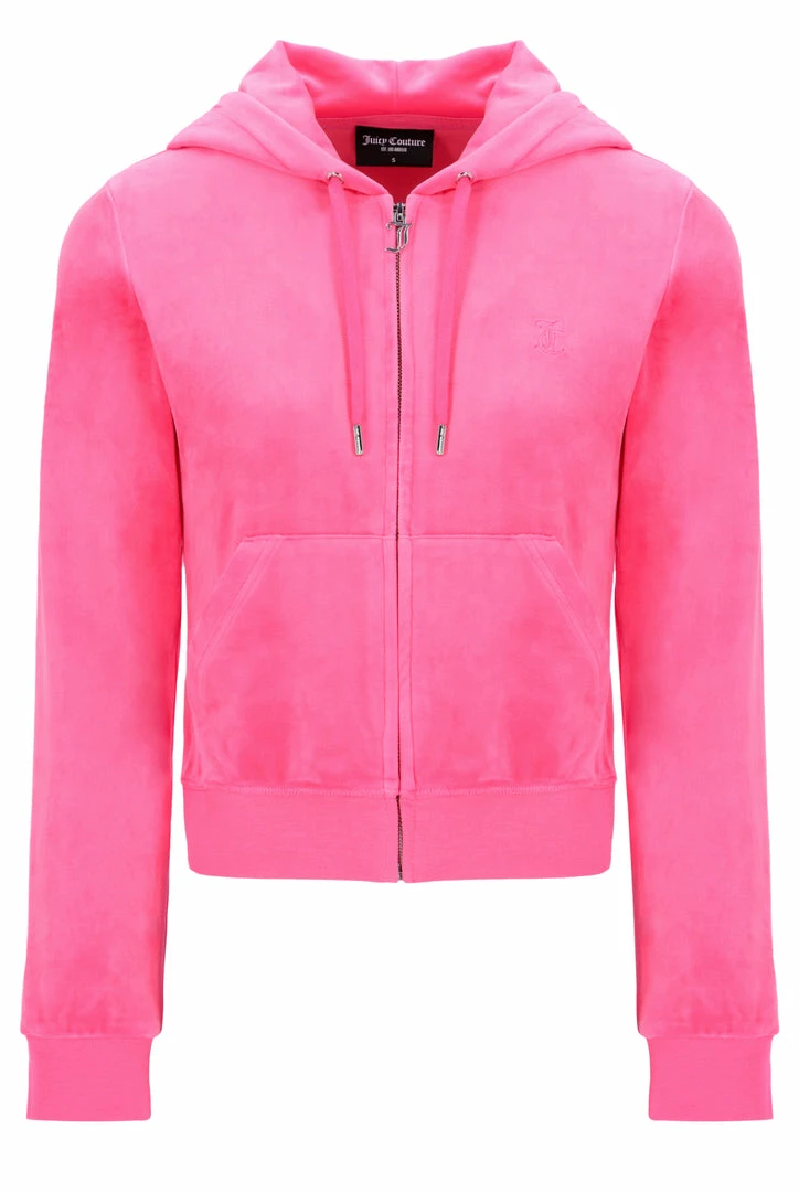 JUICY COUTURE FLURO PINK CLASSIC VELOUR ROBERTSON HOODIE SPRING SUMMER '22 COLLECTION