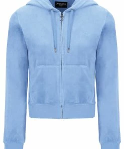 JUICY COUTURE SPRING SUMMER '22 COLLECTION POWDER BLUE CLASSIC VELOUR ROBERTSON HOODIE