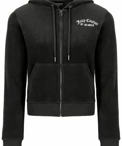 JUICY COUTURE BLACK RECYCLED VELOUR ZIP THROUGH HOODIE