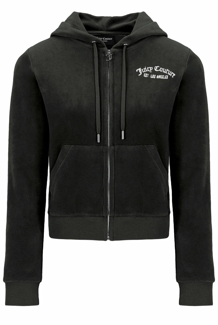 JUICY COUTURE BLACK RECYCLED VELOUR ZIP THROUGH HOODIE