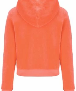 JUICY COUTURE SPRING SUMMER'22 COLLECTION FRESH CORAL RECYCLED VELOUR ZIP THROUGH HOODIE