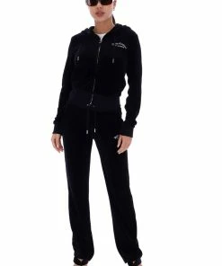 JUICY COUTURE BLACK RECYCLED VELOUR POCKETED BOTTOMS