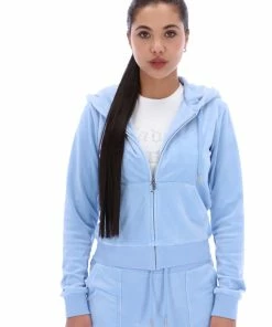 JUICY COUTURE SPRING SUMMER'22 COLLECTION POWDER BLUE CLASSIC VELOUR ROBERTSON HOODIE