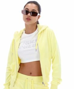 JUICY COUTURE SPRING SUMMER'22 COLLECTION YELLOW PEAR CLASSIC VELOUR ROBERTSON HOODIE