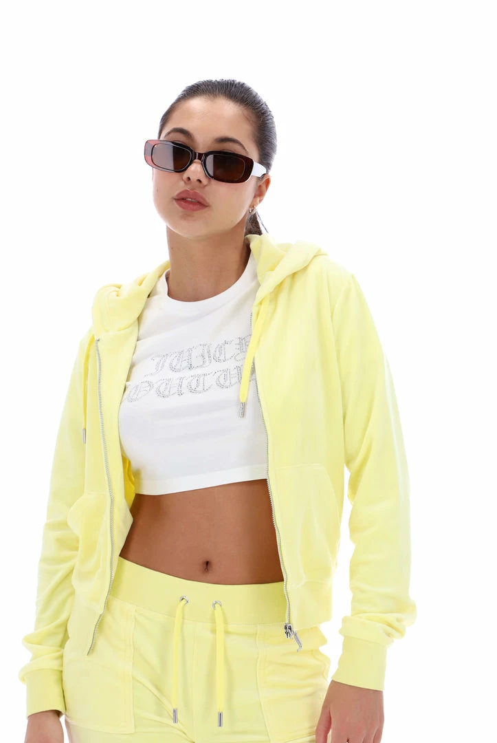 JUICY COUTURE SPRING SUMMER '22 COLLECTION YELLOW PEAR CLASSIC VELOUR ROBERTSON HOODIE