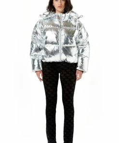 Juicy Couture UK SILVER NYLON PUFFER JACKET OUTERWEAR