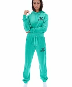 JUICY COUTURE GREEN VELOUR CREST CUFFED BOTTOMS TRACKSUITS