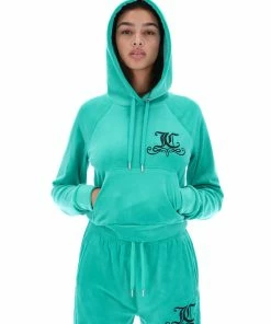 JUICY COUTURE TRACKSUITS GREEN VELOUR CREST HOODIE