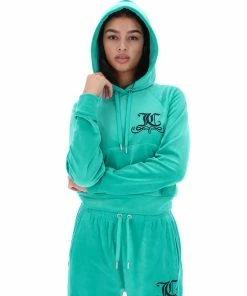JUICY COUTURE TRACKSUITS GREEN VELOUR CREST HOODIE