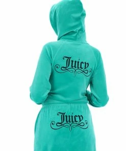 JUICY COUTURE TRACKSUITS GREEN VELOUR CREST HOODIE