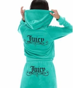 JUICY COUTURE TRACKSUITS GREEN VELOUR CREST HOODIE