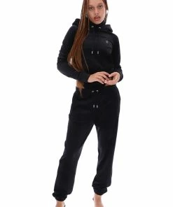 JUICY COUTURE BLACK VELOUR DIAMANTE HOODIE TRACKSUITS
