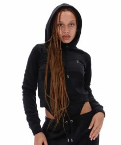 JUICY COUTURE BLACK VELOUR DIAMANTE HOODIE TRACKSUITS