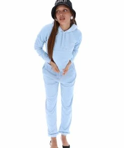 JUICY COUTURE COOL BLUE VELOUR DIAMANTE HOODIE
