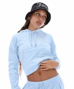 JUICY COUTURE COOL BLUE VELOUR DIAMANTE HOODIE