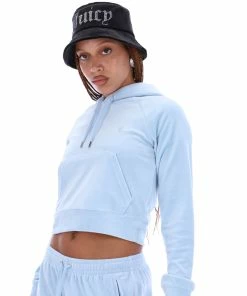 JUICY COUTURE ACCESSORIES BLACK DIAMANTE VELOUR BUCKET HAT