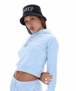 JUICY COUTURE COOL BLUE VELOUR DIAMANTE HOODIE