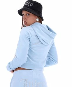 JUICY COUTURE ACCESSORIES BLACK DIAMANTE VELOUR BUCKET HAT